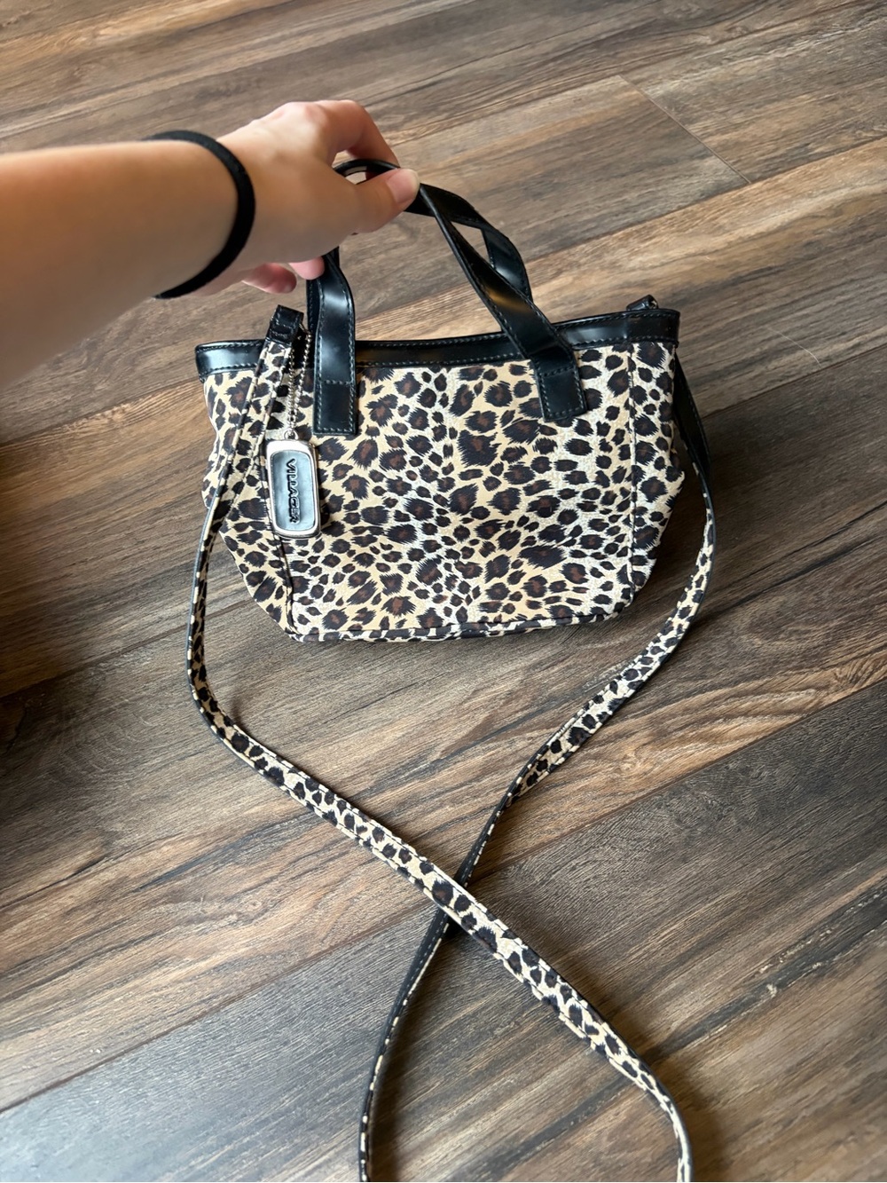 villager Leopard Print Crossbody Bag with Black Trim